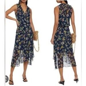 Veronica Beard Corsica Dress Silk Floral Navy Multi Size 4 Asymmetrical